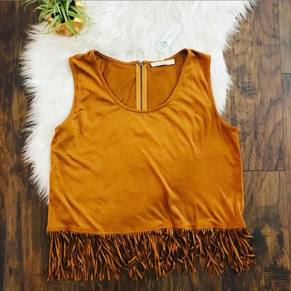 Izzy & Lola Tops - Boho Faux Suede Fringe Hem Tank